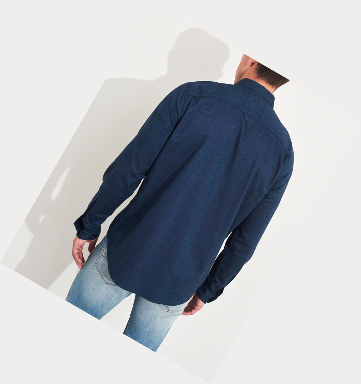 Navy Hollister Stretch Oxford Men's Long Sleeve | ZA-MQVX743