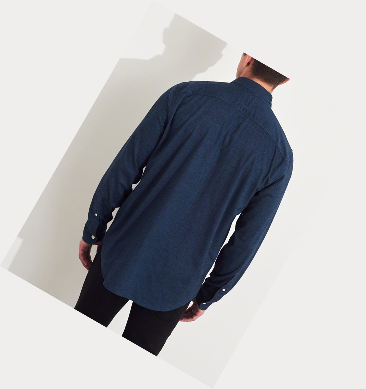 Navy Hollister Stretch Oxford Men's Long Sleeve | ZA-QBDJ853