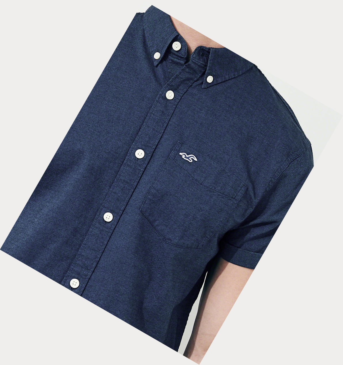 Navy Hollister Stretch Oxford Men's Short Sleeve | ZA-HUDJ178