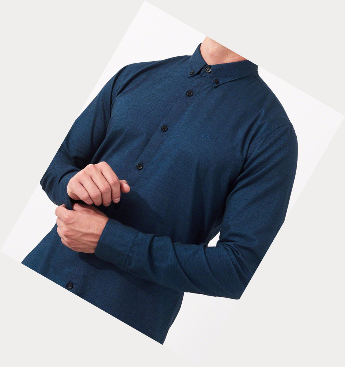 Navy Hollister Stretch Oxford Muscle Fit Men's Long Sleeve | ZA-UGLP015