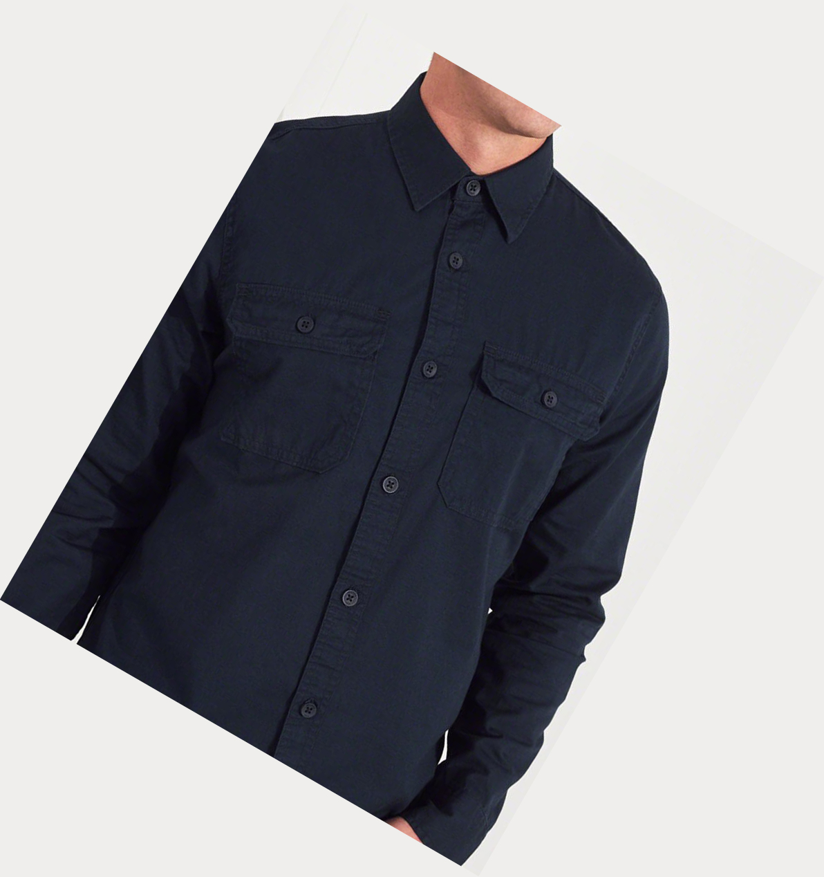 Navy Hollister Twill Utility Men's Long Sleeve | ZA-IVEW291