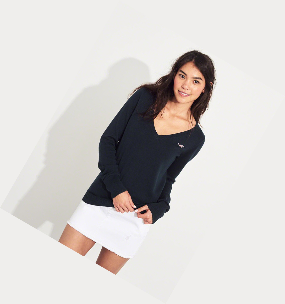 Navy Hollister V-Neck Women's Sweaters | ZA-SUGY512