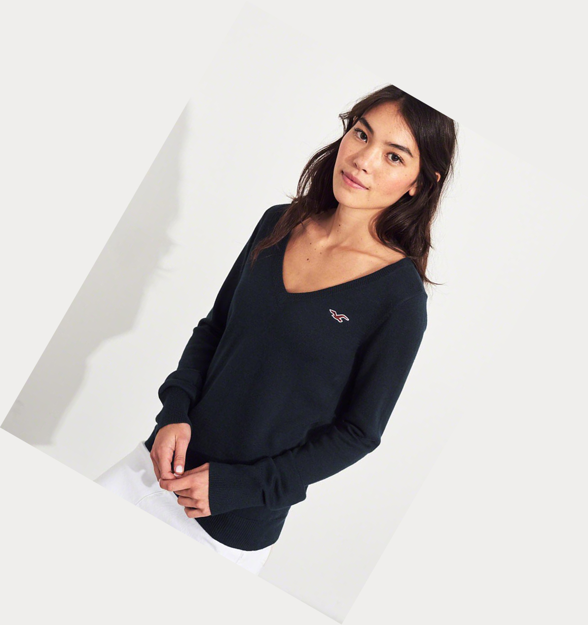 Navy Hollister V-Neck Women's Sweaters | ZA-SUGY512