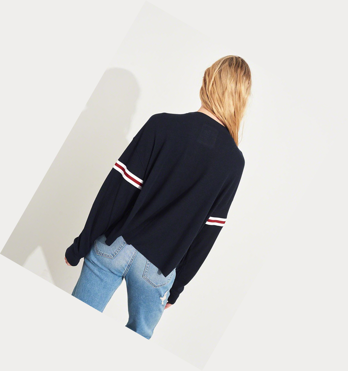 Navy Hollister Waffle Boyfriend Women's Long Sleeve | ZA-ENJQ517