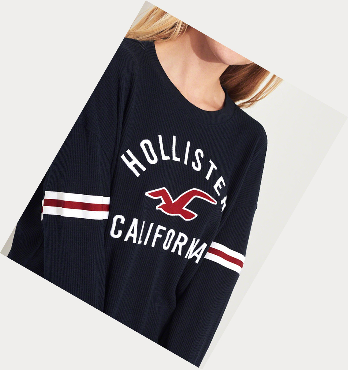 Navy Hollister Waffle Boyfriend Women's Long Sleeve | ZA-ENJQ517