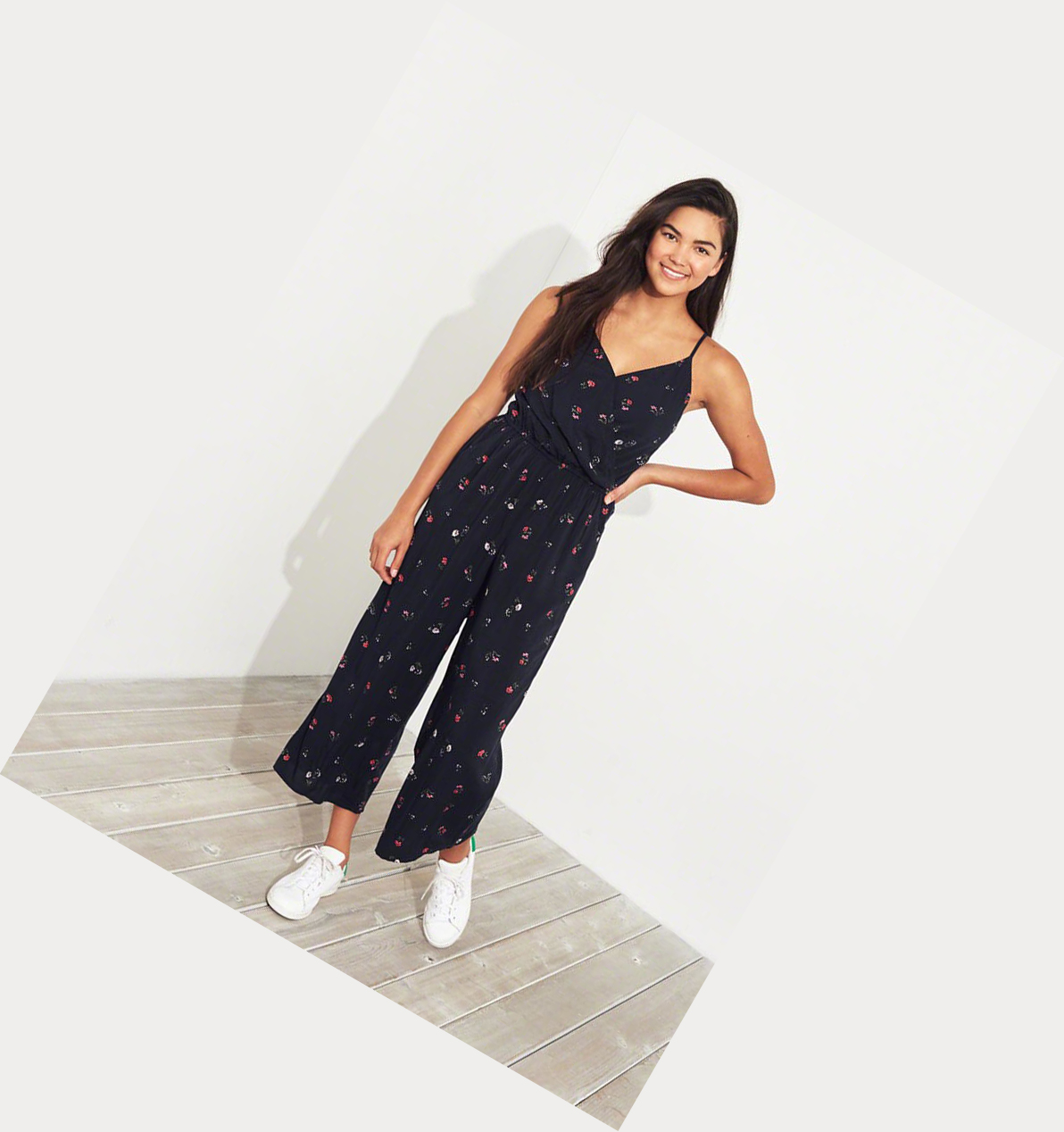 Navy Hollister Wrap-Front Crop Wide-Leg Women's Jumpsuits | ZA-JQKG927