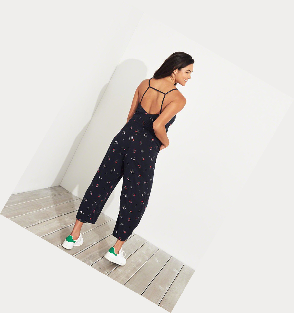 Navy Hollister Wrap-Front Crop Wide-Leg Women's Jumpsuits | ZA-JQKG927