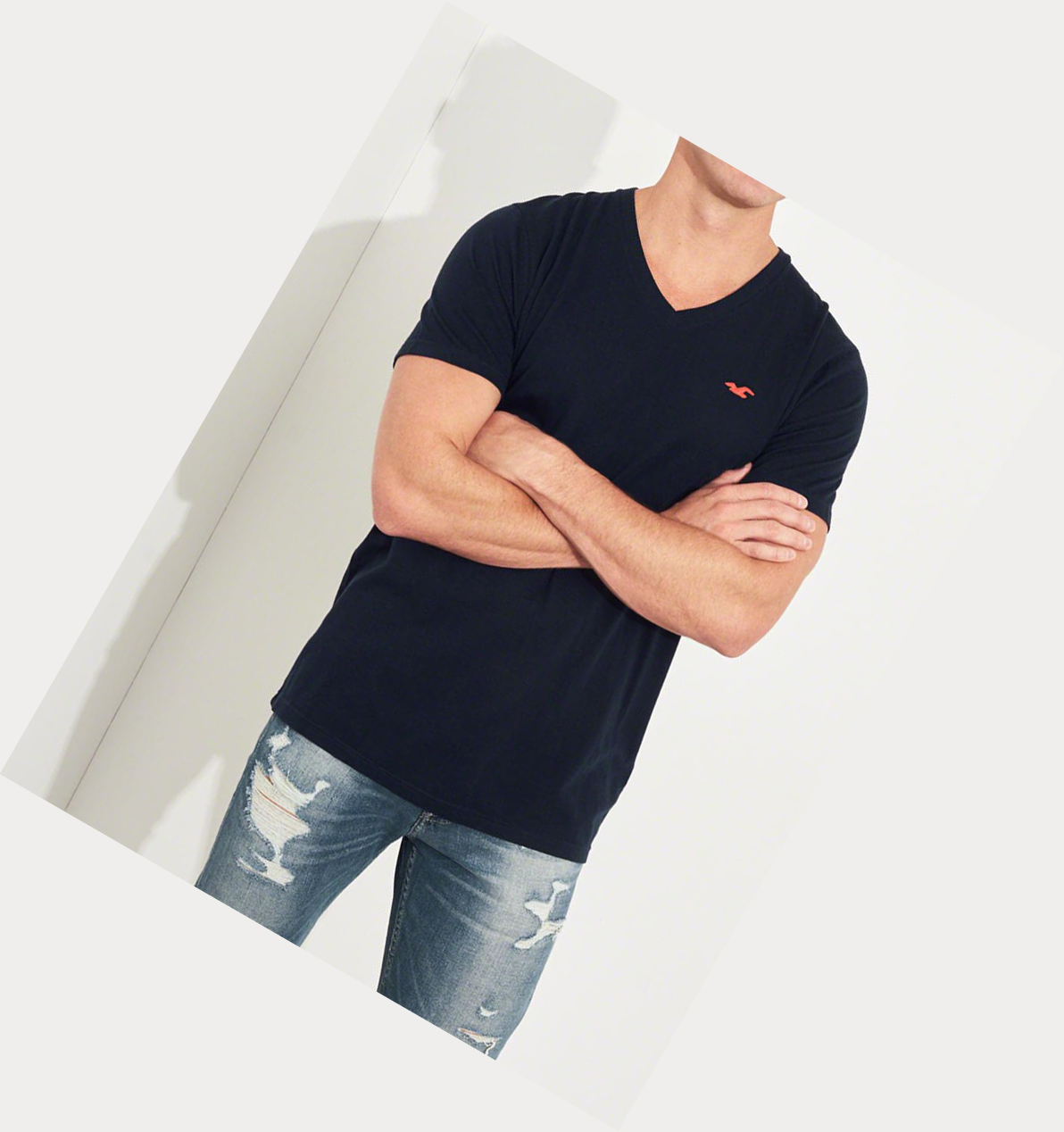 Navy Orange Hollister Must-Have V-Neck Men's Short Sleeve | ZA-WERI291