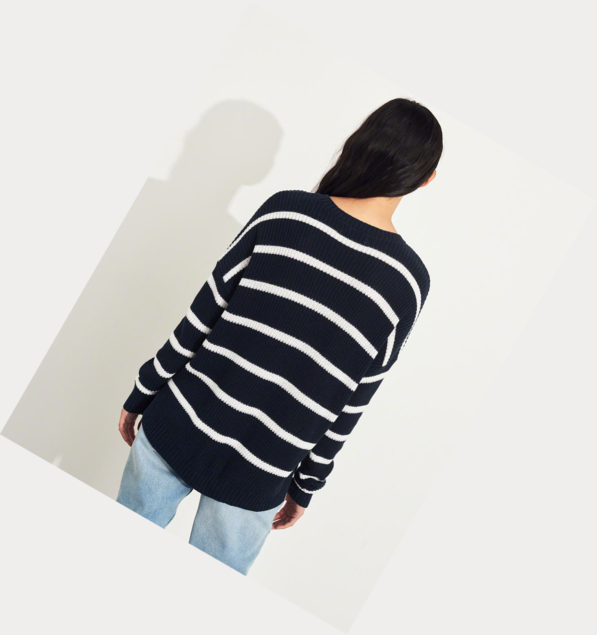 Navy Stripes Hollister Crewneck Women's Sweaters | ZA-QTKR594