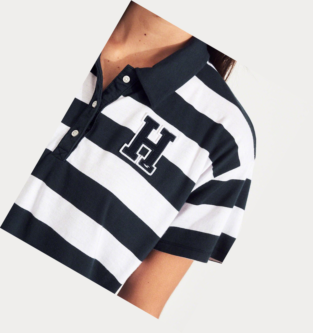 Navy Stripes Hollister Logo Stripe Crop Women's Polo Shirts | ZA-ABRW937