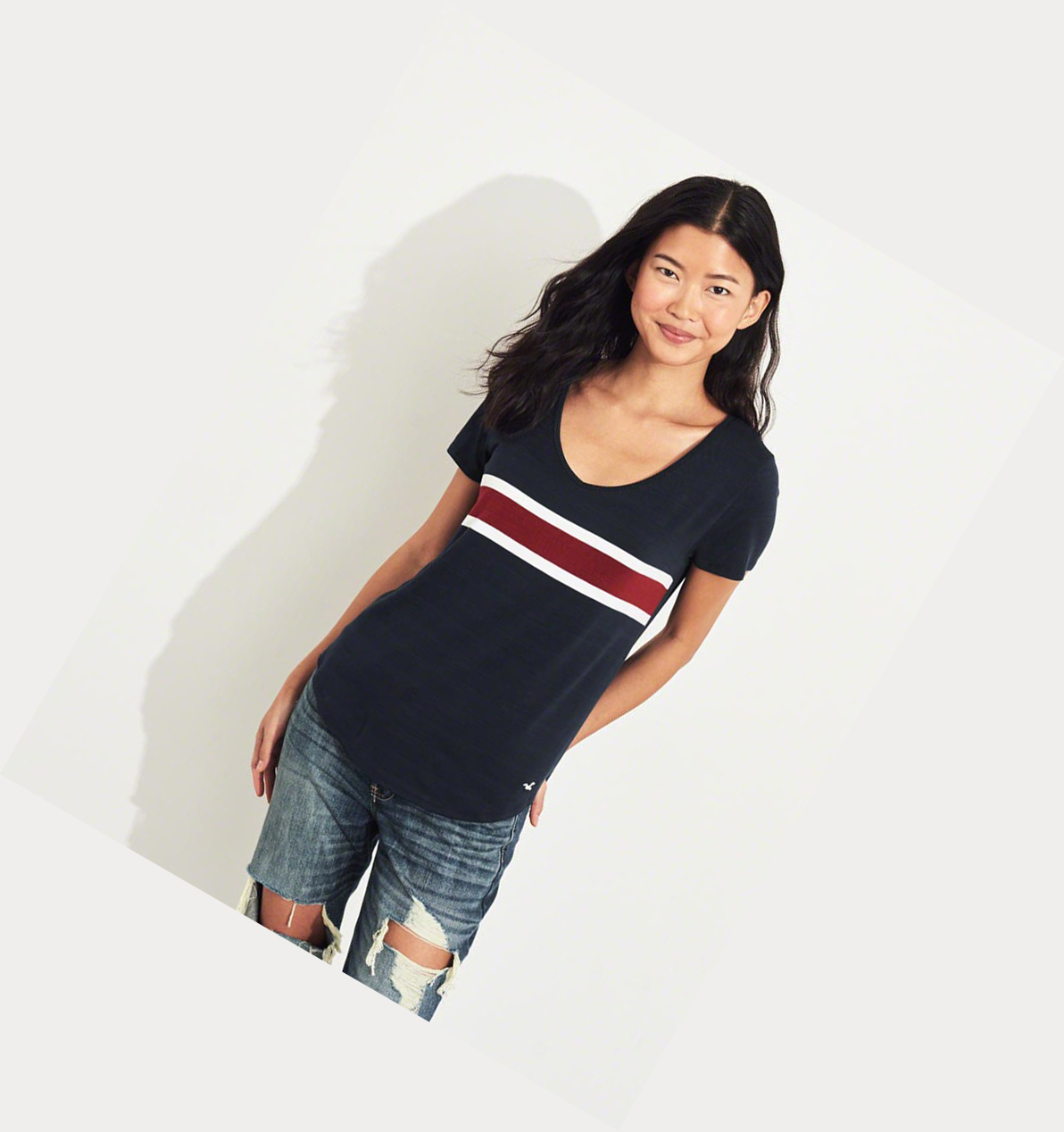 Navy Stripes Hollister Must-Have Easy Women's Short Sleeve | ZA-YUOI421