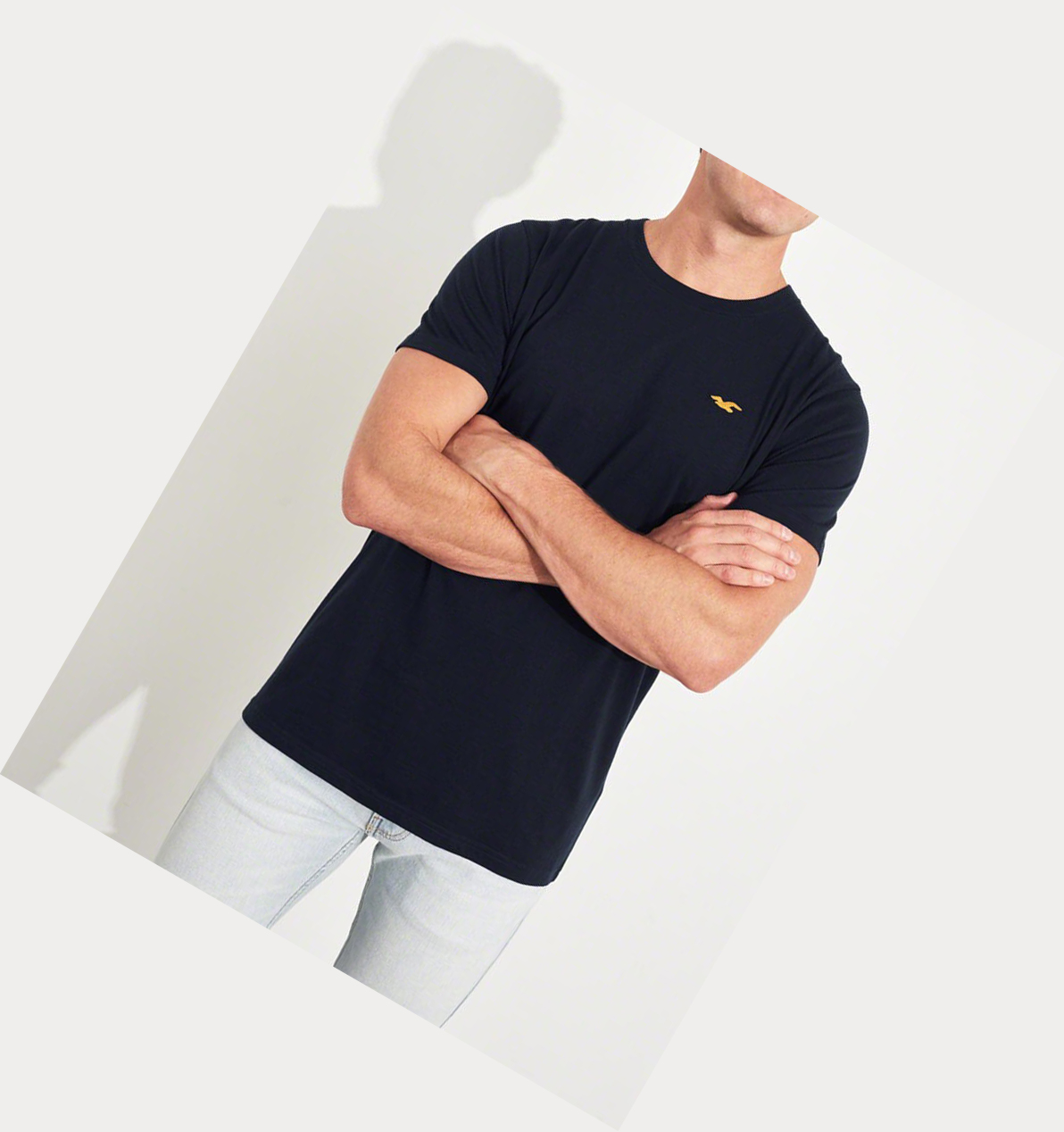 Navy Yellow Hollister Must-Have Crewneck Men's Short Sleeve | ZA-FYLH293