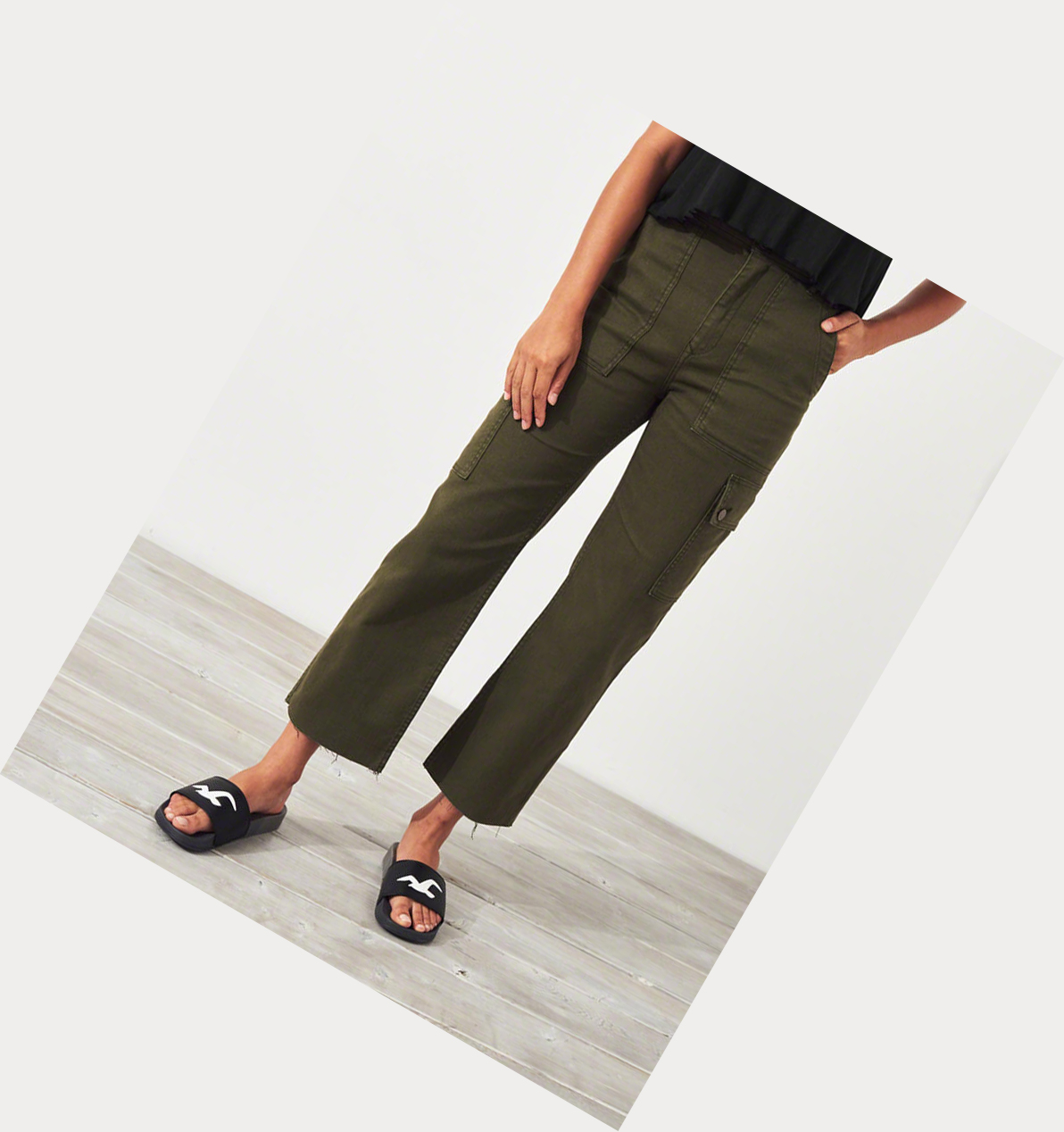 Olive Hollister Classic Stretch Ultra High-Rise Crop Mom Women's Pants | ZA-OHLS690