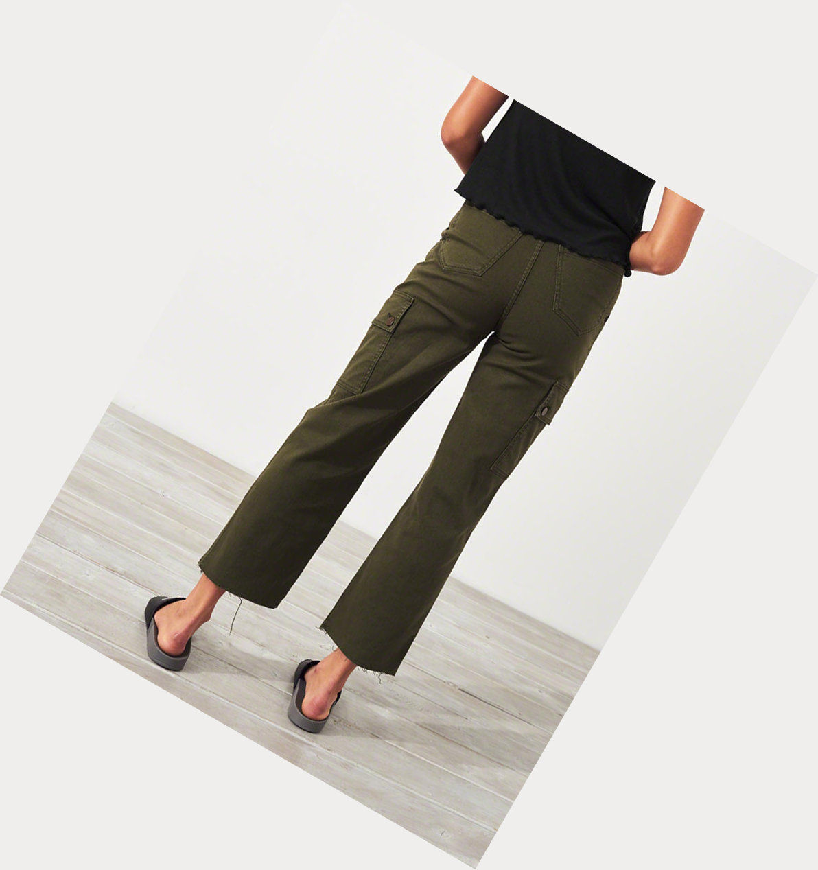 Olive Hollister Classic Stretch Ultra High-Rise Crop Mom Women's Pants | ZA-OHLS690