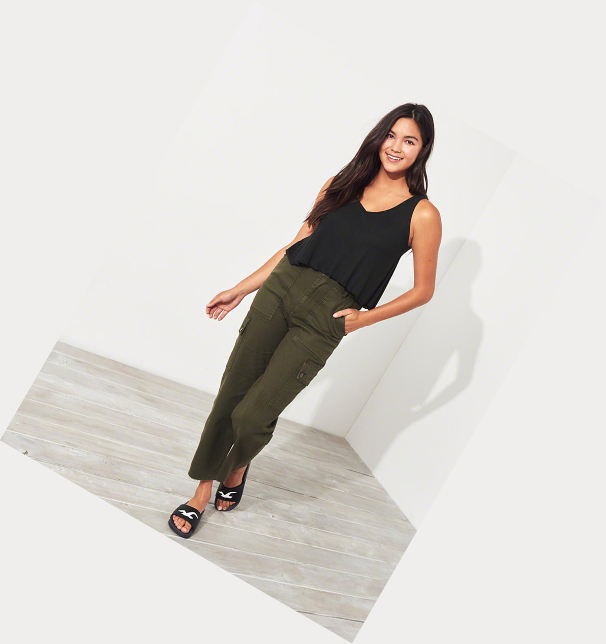 Olive Hollister Classic Stretch Ultra High-Rise Crop Mom Women's Pants | ZA-OHLS690