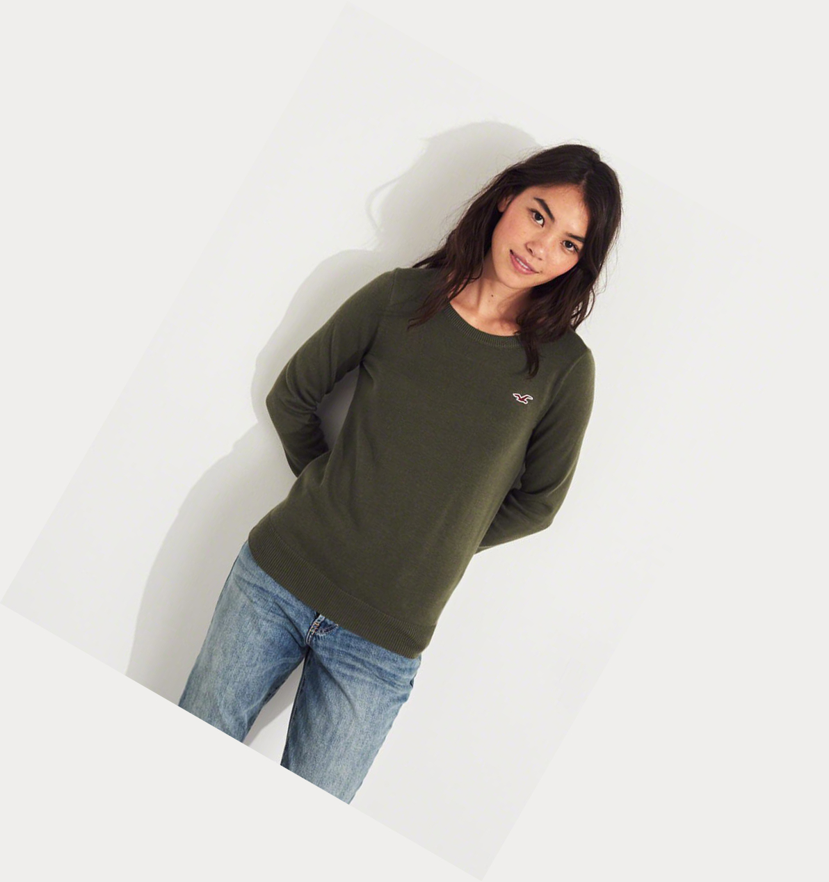 Olive Hollister Crewneck Women's Sweaters | ZA-TWRX926