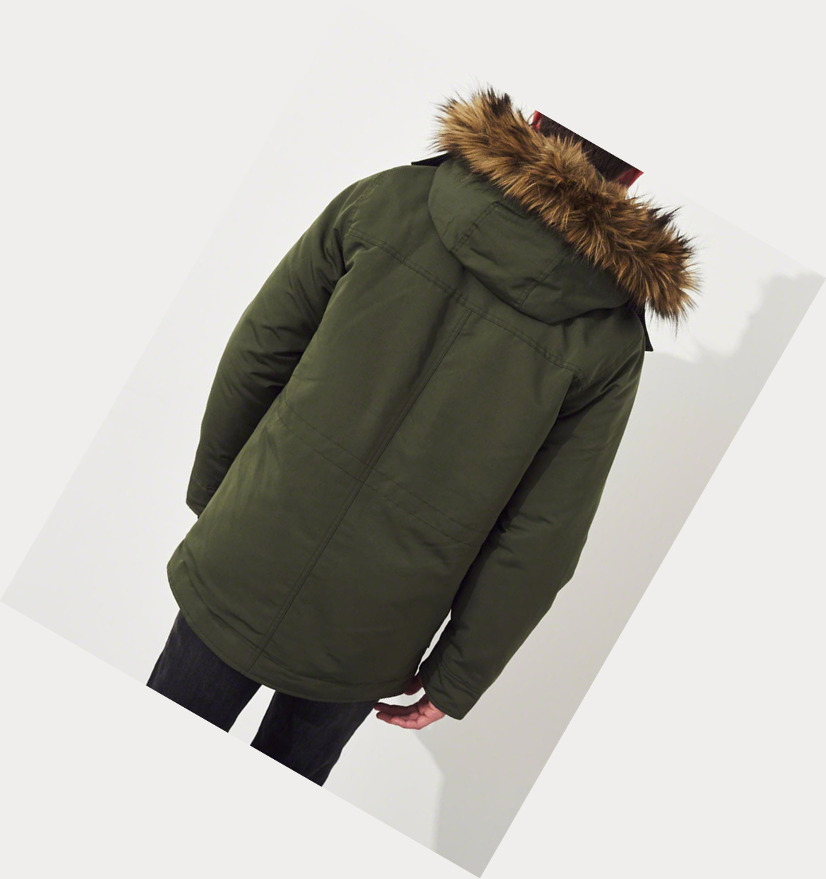 Olive Hollister Faux-Fur-Lined Men's Parka Jackets | ZA-FVWS618