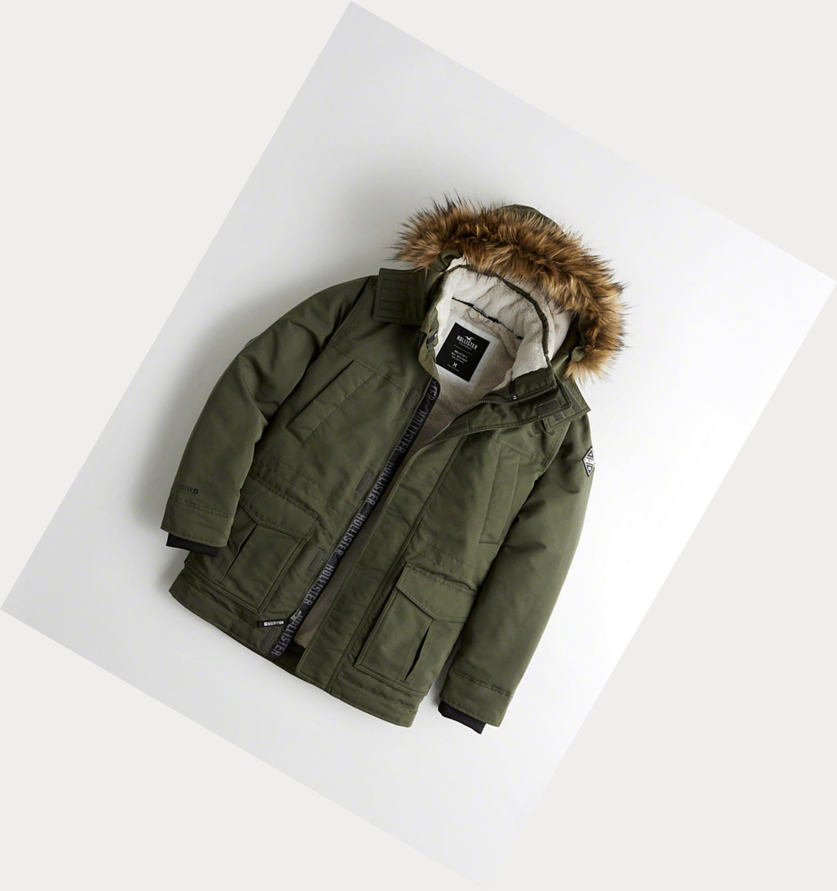 Olive Hollister Faux-Fur-Lined Men\'s Parka Jackets | ZA-FVWS618