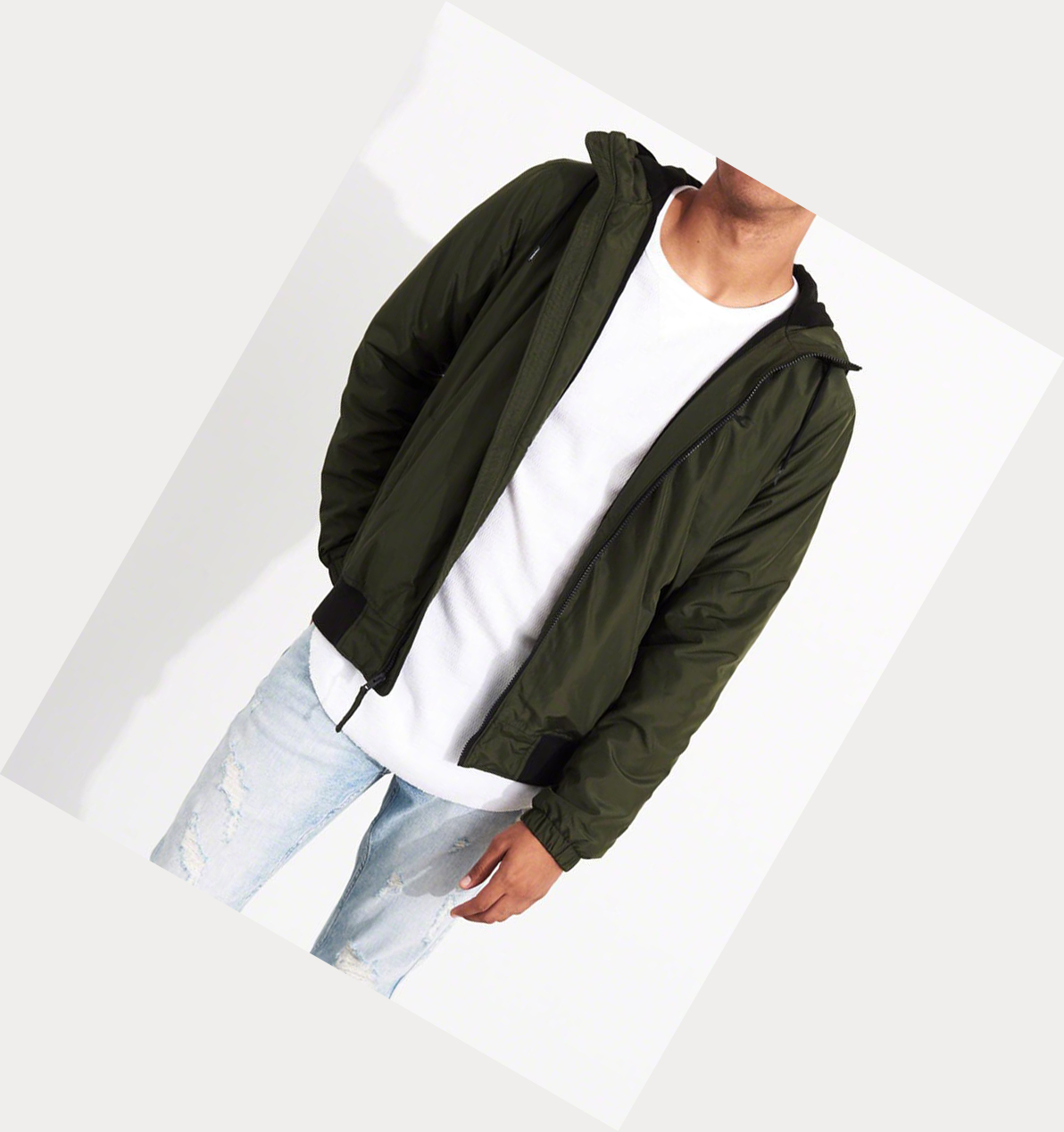 Olive Hollister Fleece-Lined Hooded Men's Bomber Jackets | ZA-CVYG584