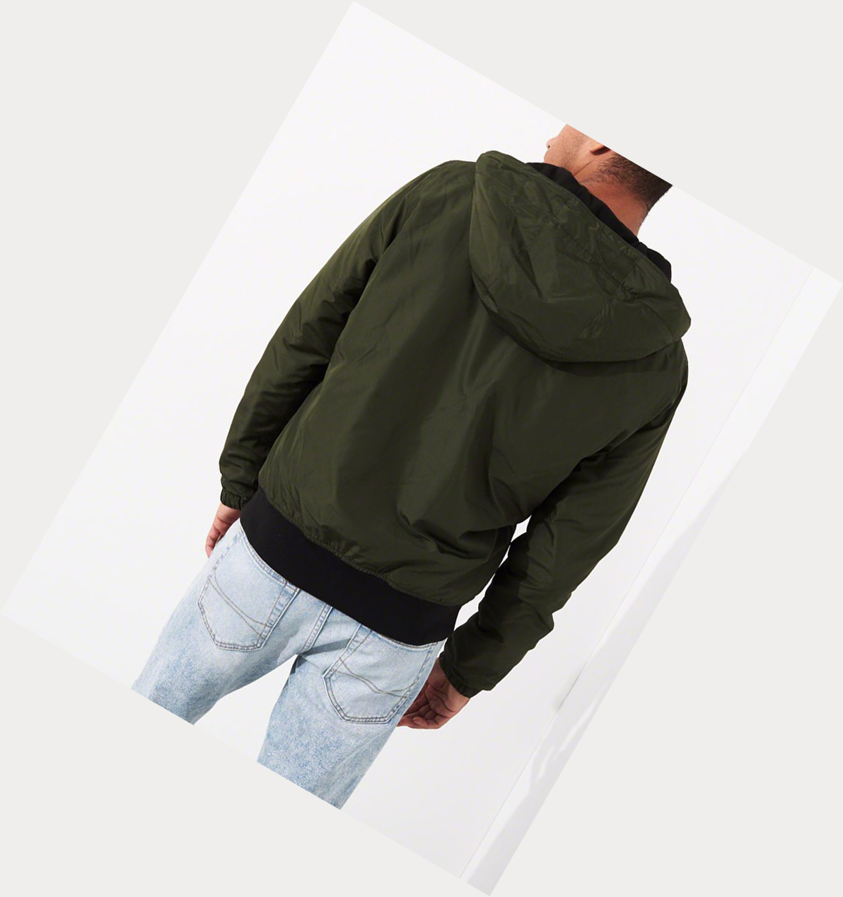 Olive Hollister Fleece-Lined Hooded Men's Bomber Jackets | ZA-CVYG584