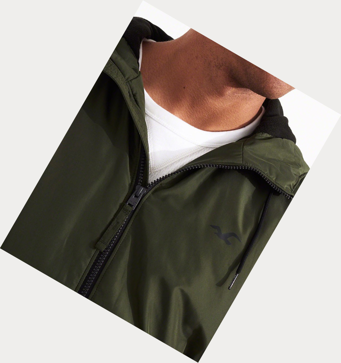 Olive Hollister Fleece-Lined Hooded Men's Bomber Jackets | ZA-CVYG584