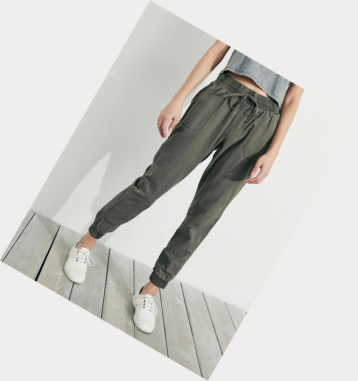 Olive Hollister High-Rise Twill Women's Pants | ZA-KCGW631