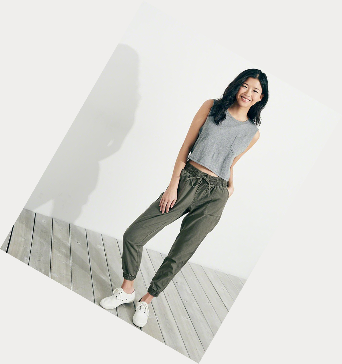 Olive Hollister High-Rise Twill Women's Pants | ZA-KCGW631