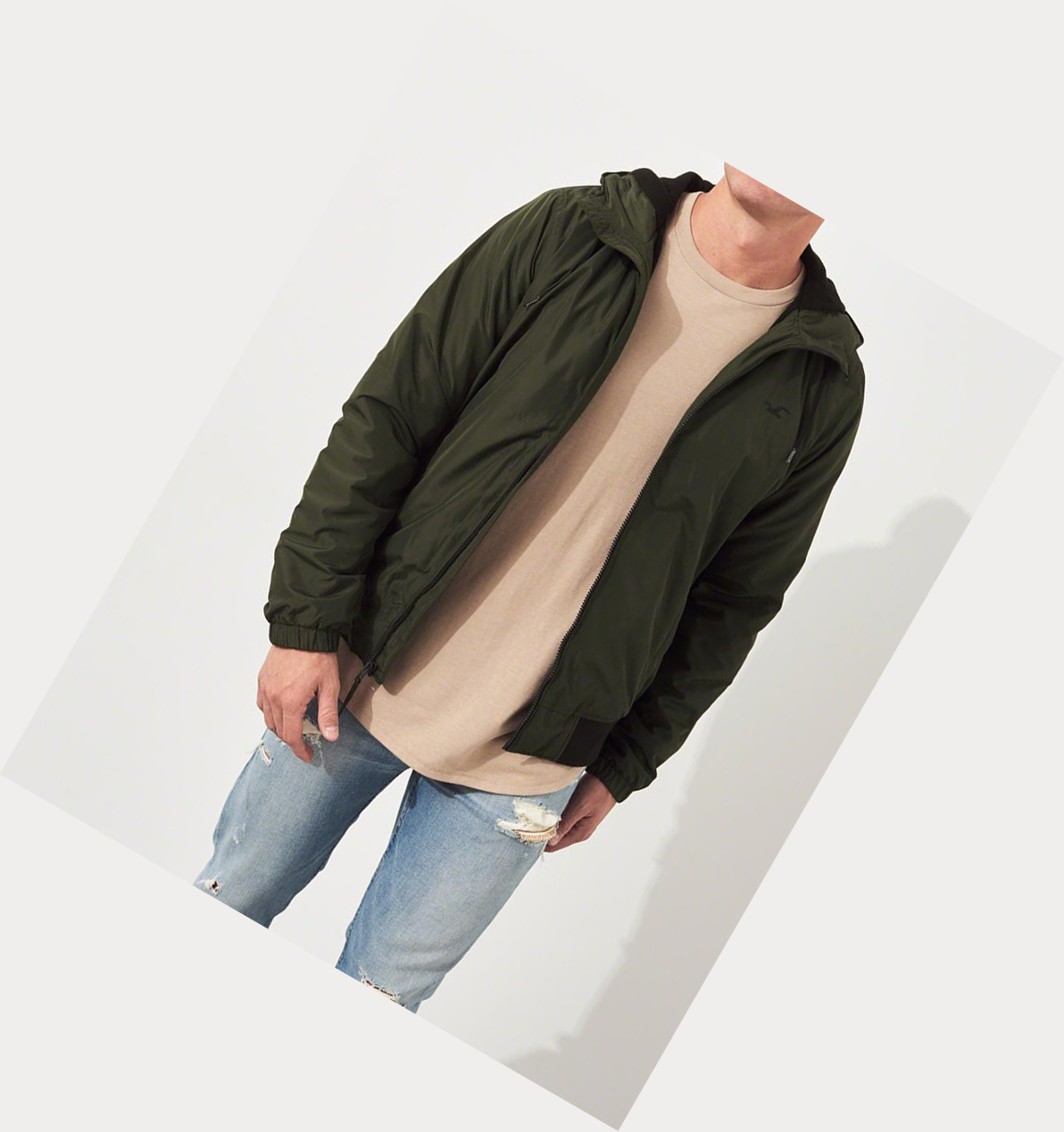 Olive Hollister Hooded Men's Bomber Jackets | ZA-TGYA936