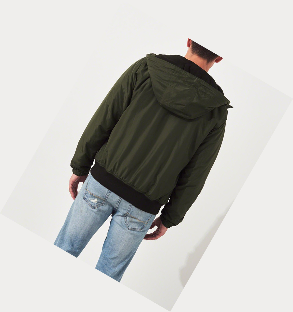 Olive Hollister Hooded Men's Bomber Jackets | ZA-TGYA936