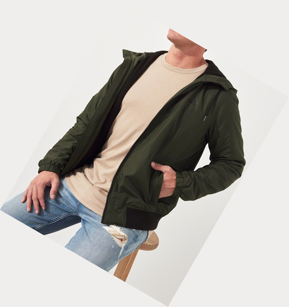 Olive Hollister Hooded Men's Bomber Jackets | ZA-TGYA936