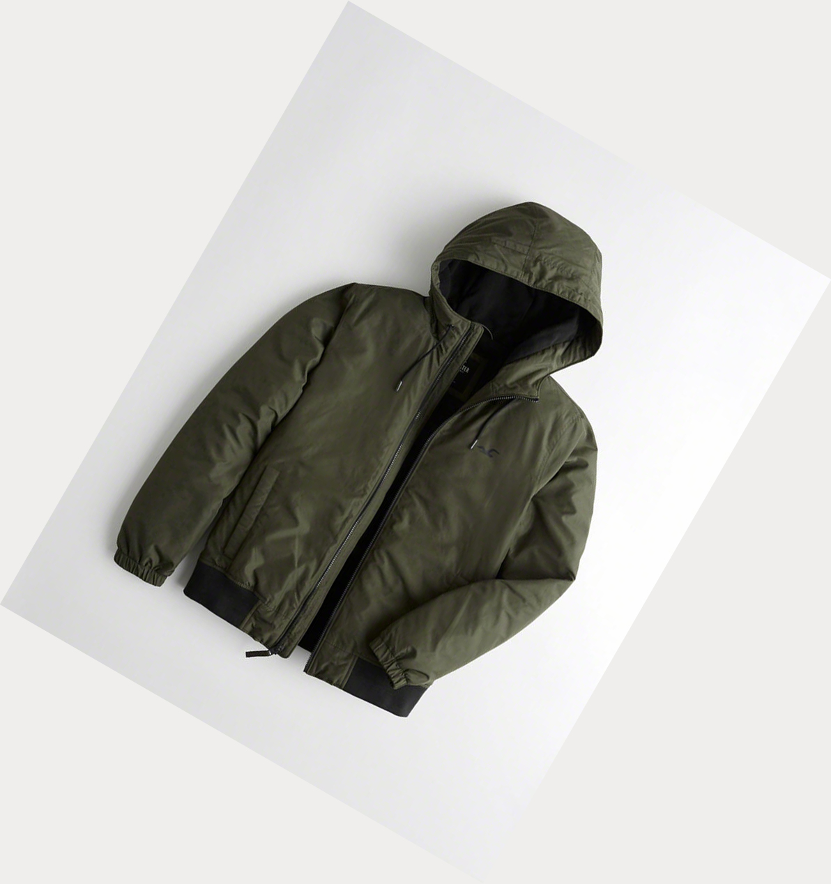 Olive Hollister Hooded Men\'s Bomber Jackets | ZA-TGYA936