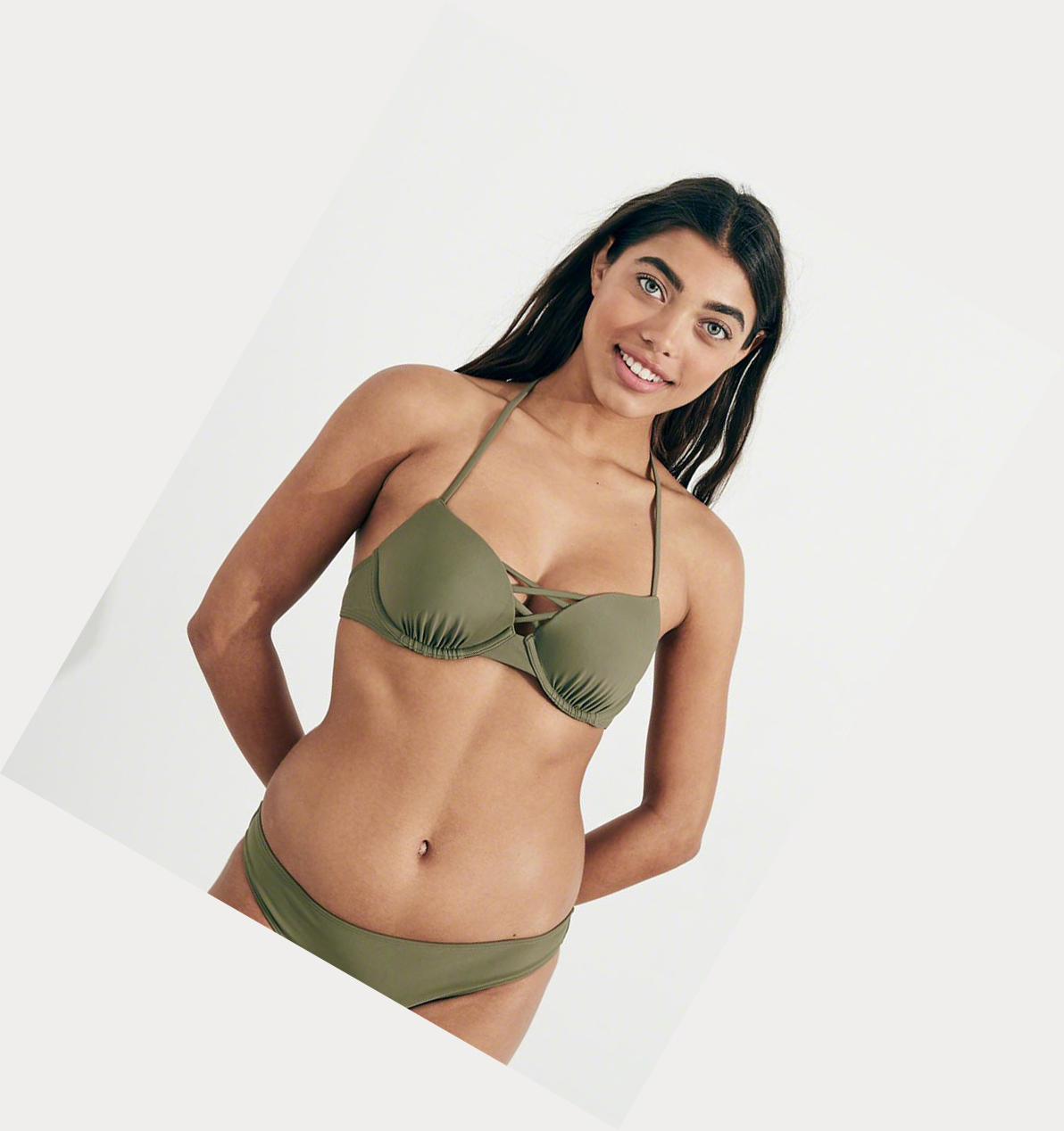 Olive Hollister Lightly Lined Plunge Women's Bikini Tops | ZA-RPIQ975