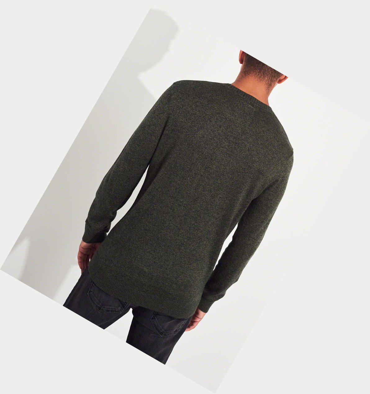 Olive Hollister Lightweight Crewneck Men's Sweaters | ZA-QXTP209