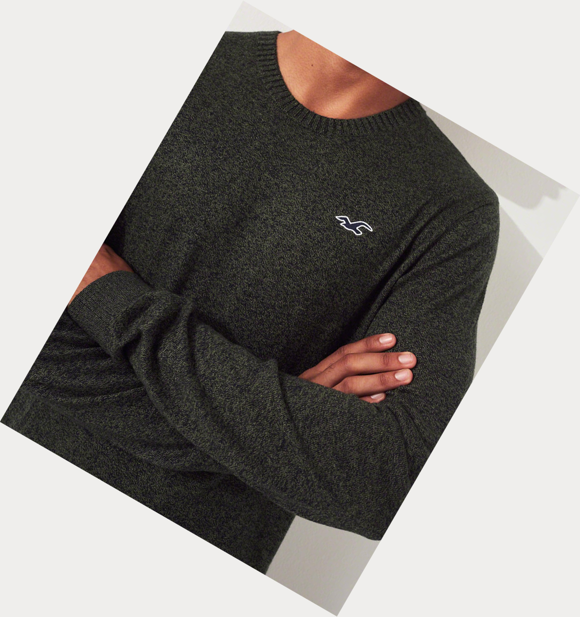 Olive Hollister Lightweight Crewneck Men's Sweaters | ZA-QXTP209