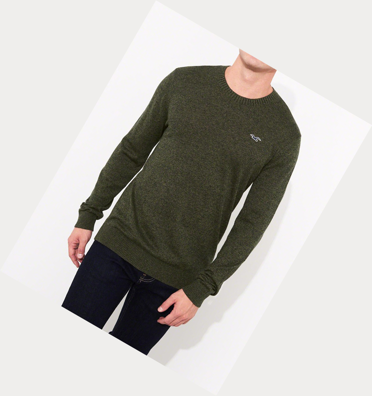 Olive Hollister Lightweight Crewneck Men's Sweaters | ZA-XGTH481