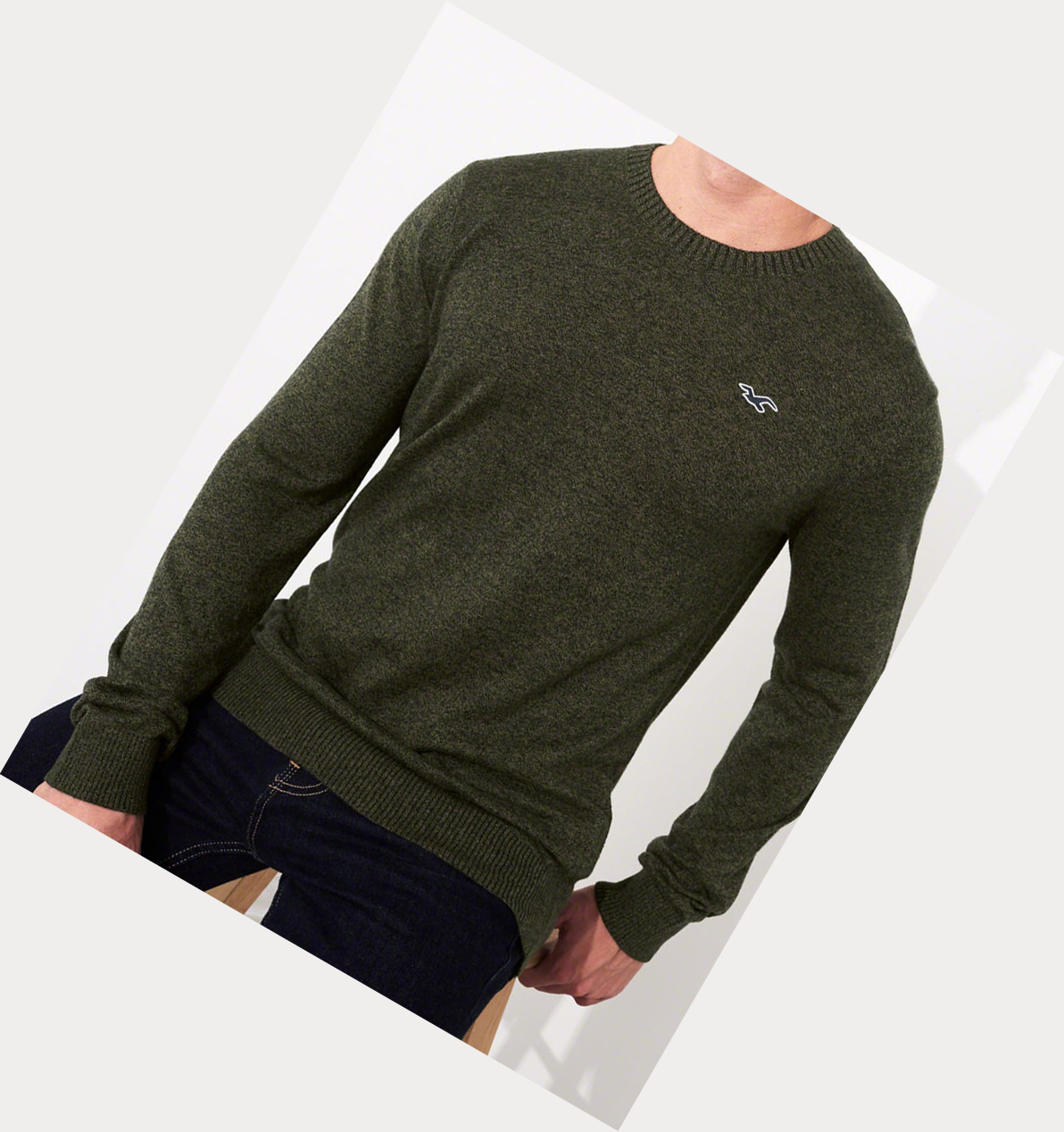 Olive Hollister Lightweight Crewneck Men's Sweaters | ZA-XGTH481