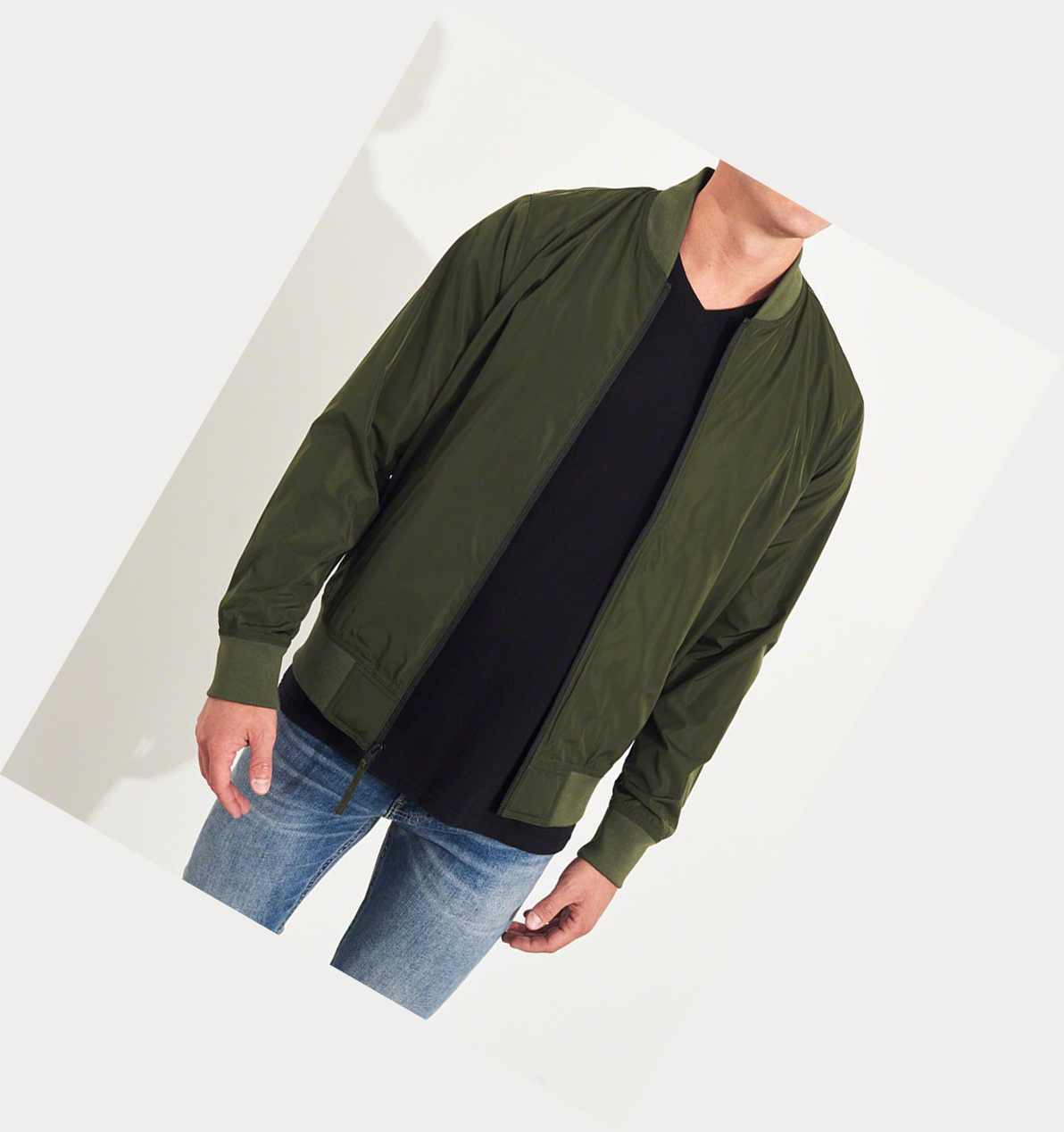 Olive Hollister Logo Graphic Men's Bomber Jackets | ZA-BAUO509