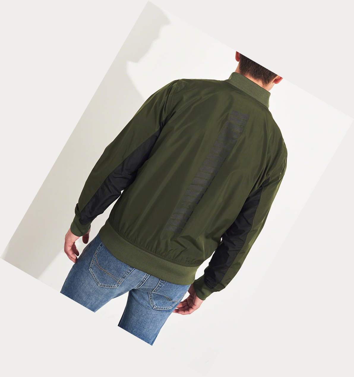 Olive Hollister Logo Graphic Men's Bomber Jackets | ZA-BAUO509