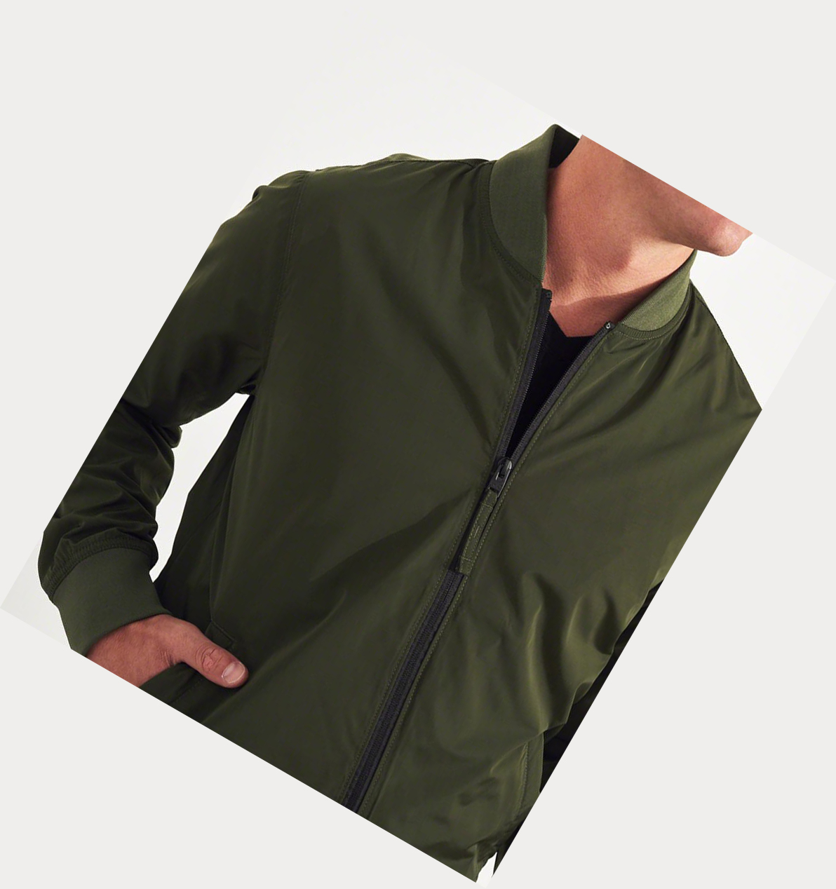 Olive Hollister Logo Graphic Men's Bomber Jackets | ZA-BAUO509