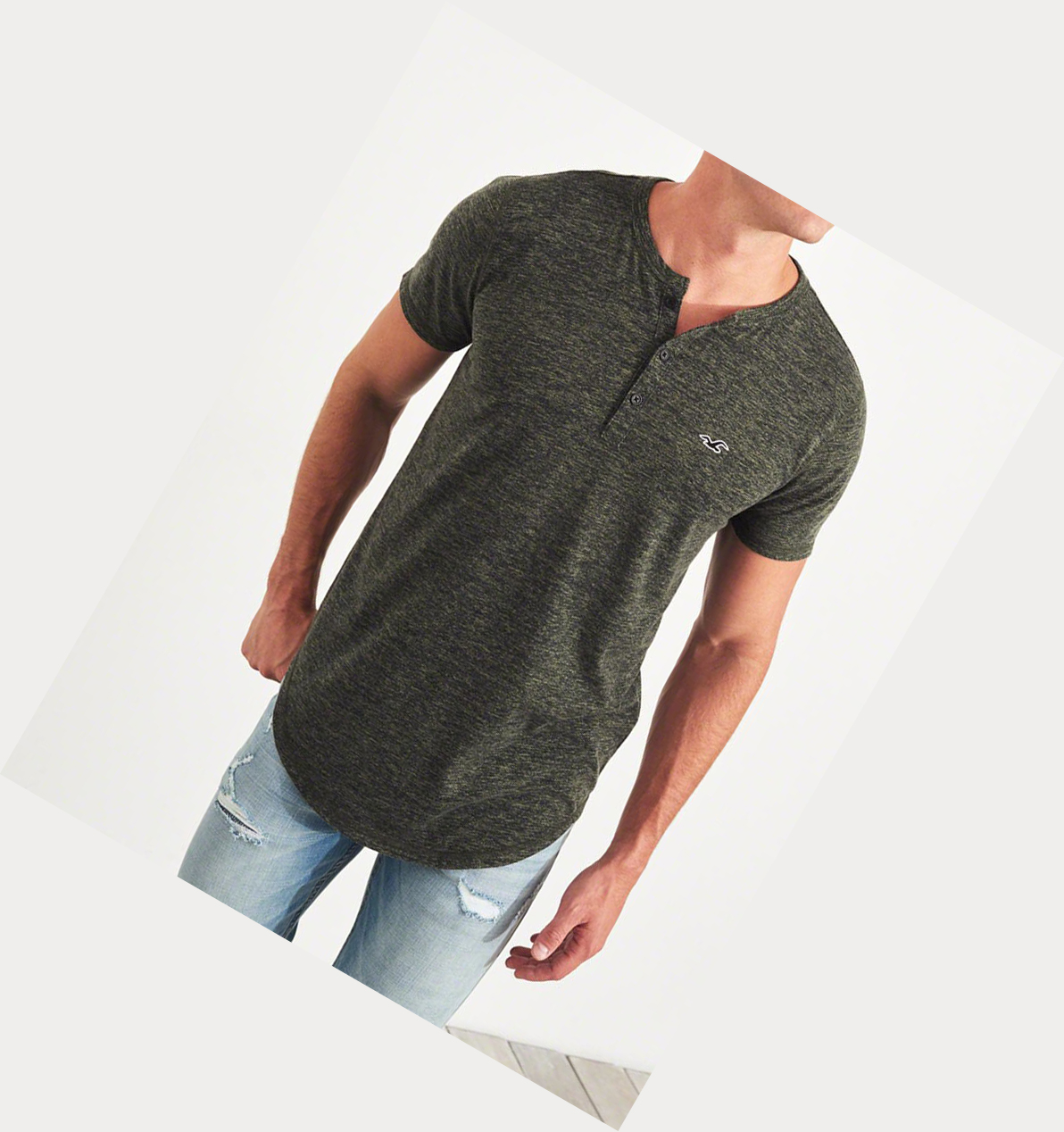 Olive Hollister Must-Have Henley Men's Short Sleeve | ZA-FYPJ643