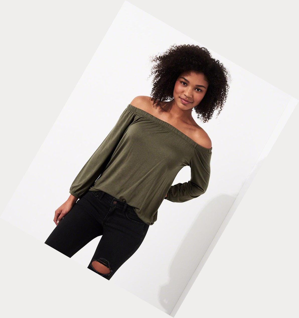 Olive Hollister Off-The-Shoulder Women's Long Sleeve | ZA-PTYQ827