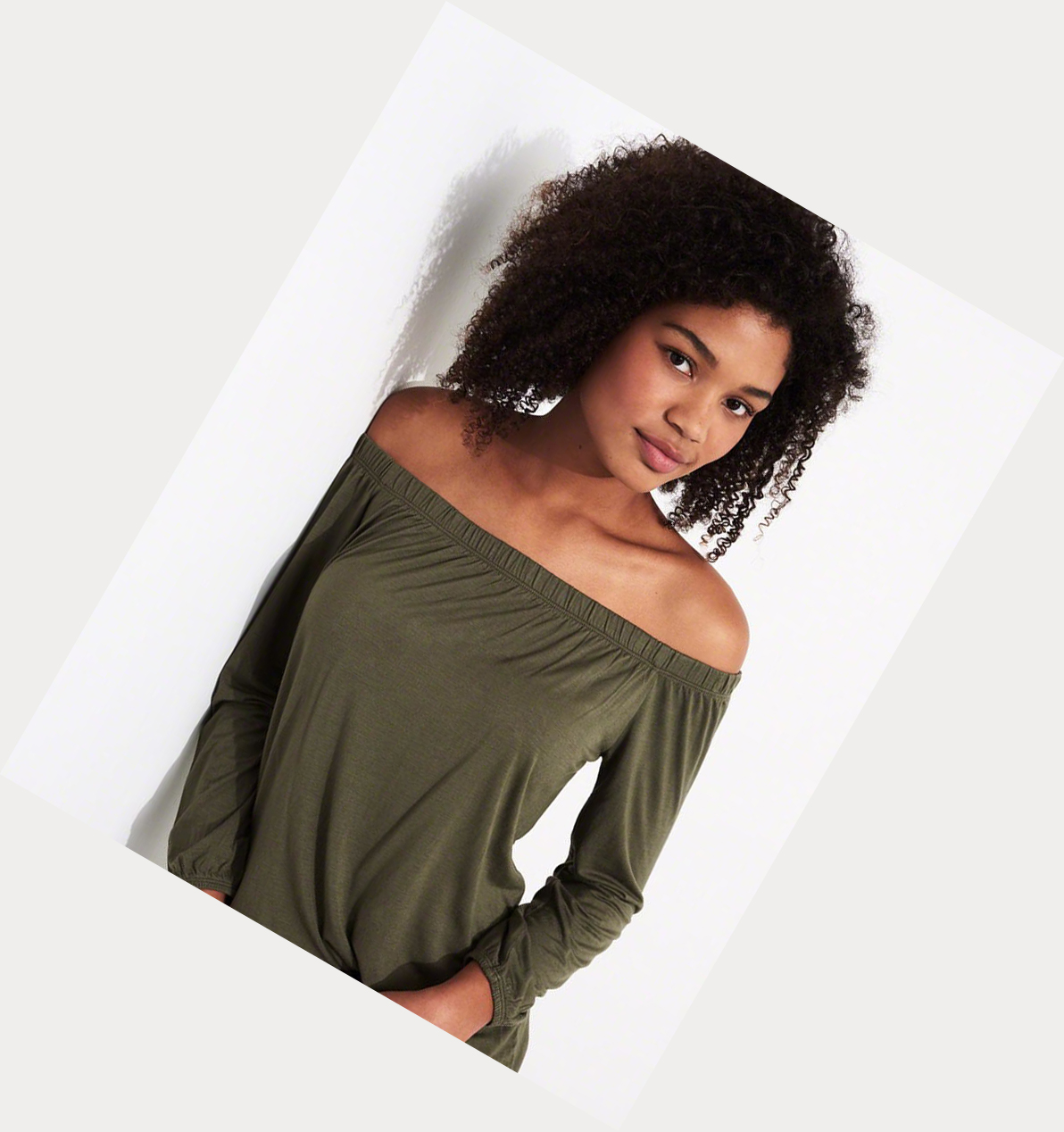 Olive Hollister Off-The-Shoulder Women's Long Sleeve | ZA-PTYQ827