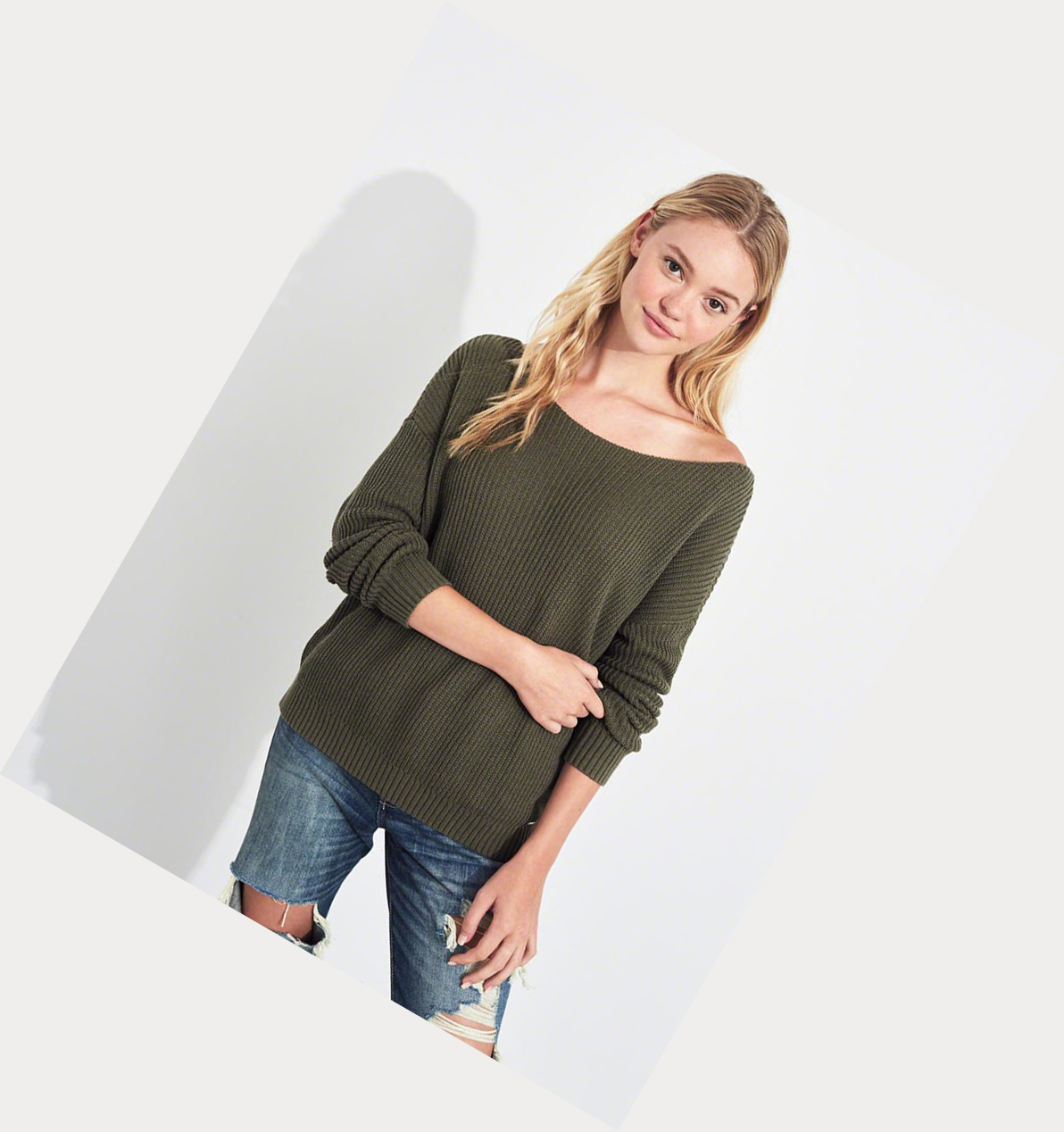 Olive Hollister On Or Off The Shoulder Women's Sweaters | ZA-VAOQ795