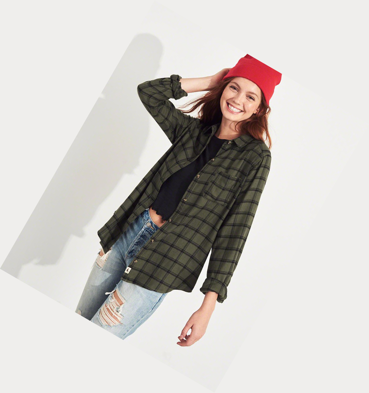 Olive Hollister Plaid Women's Long Sleeve | ZA-TVOW514