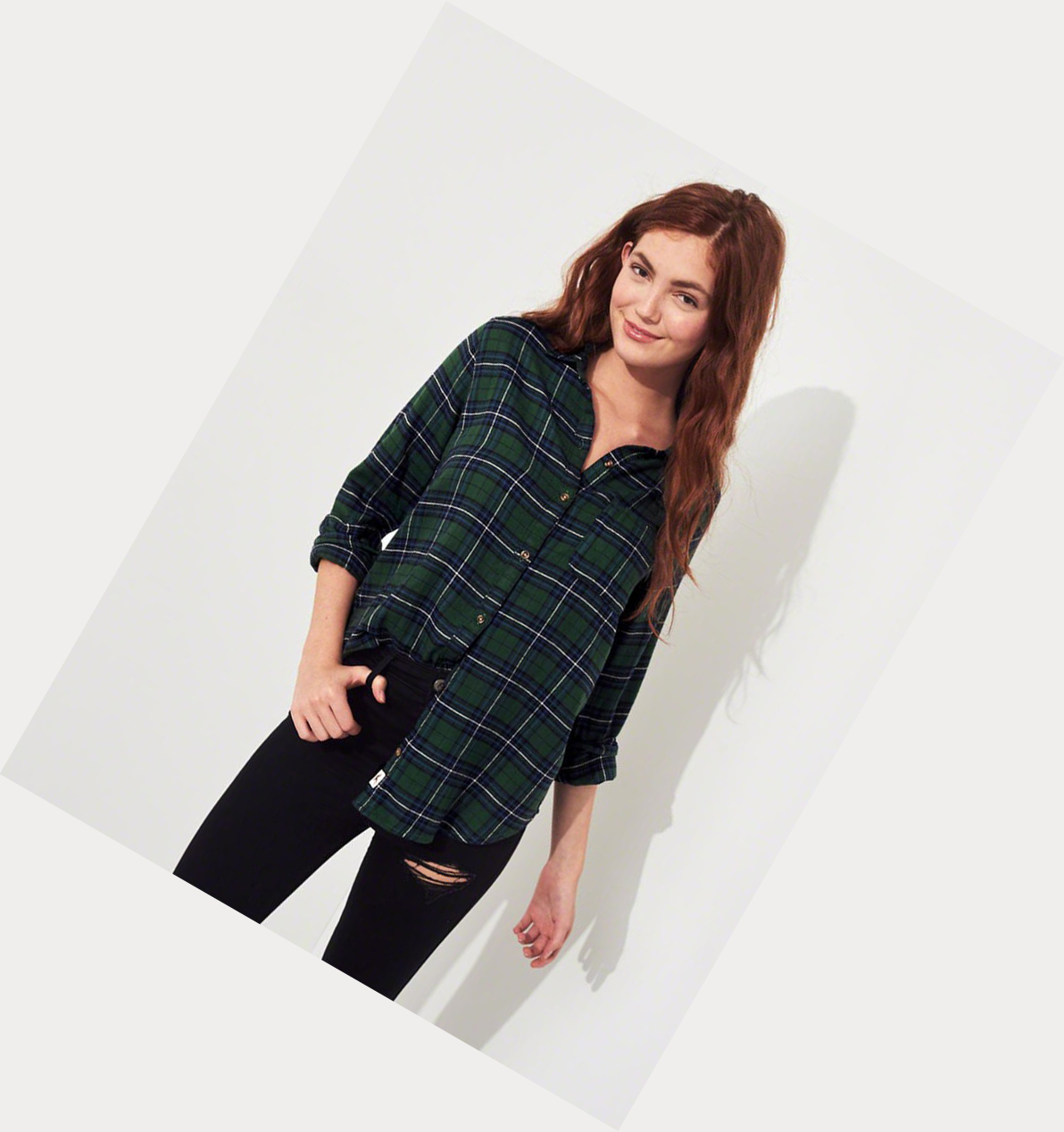 Olive Hollister Plaid Women's Long Sleeve | ZA-XCWH205