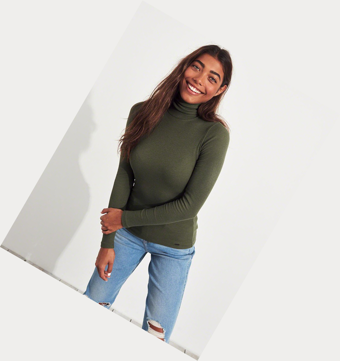 Olive Hollister Ribbed Turtleneck Women's Long Sleeve | ZA-BTES178