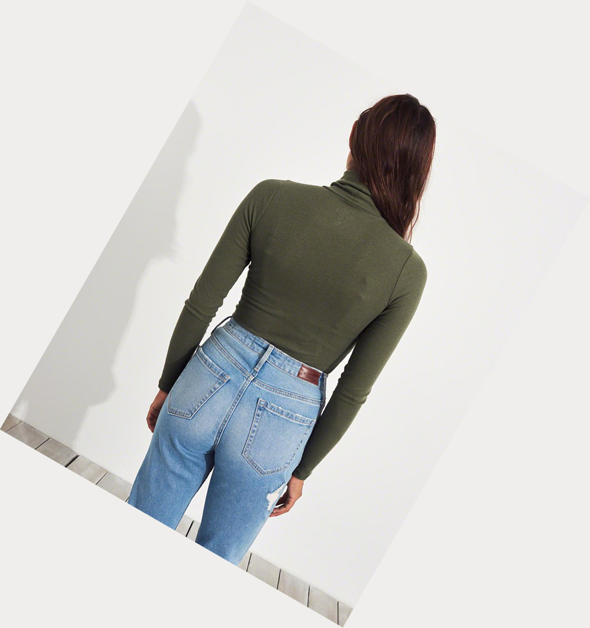 Olive Hollister Ribbed Turtleneck Women's Long Sleeve | ZA-BTES178