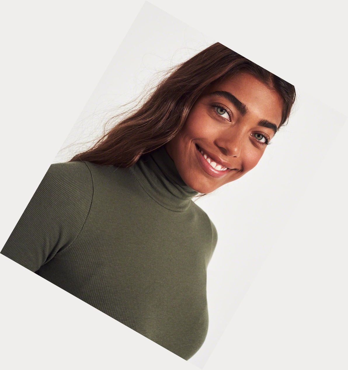 Olive Hollister Ribbed Turtleneck Women's Long Sleeve | ZA-BTES178