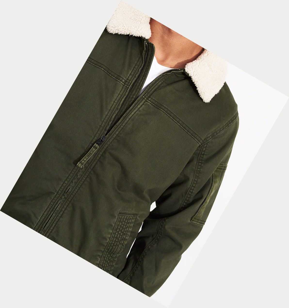 Olive Hollister Sherpa-Lined Hooded Men's Bomber Jackets | ZA-JIGK018