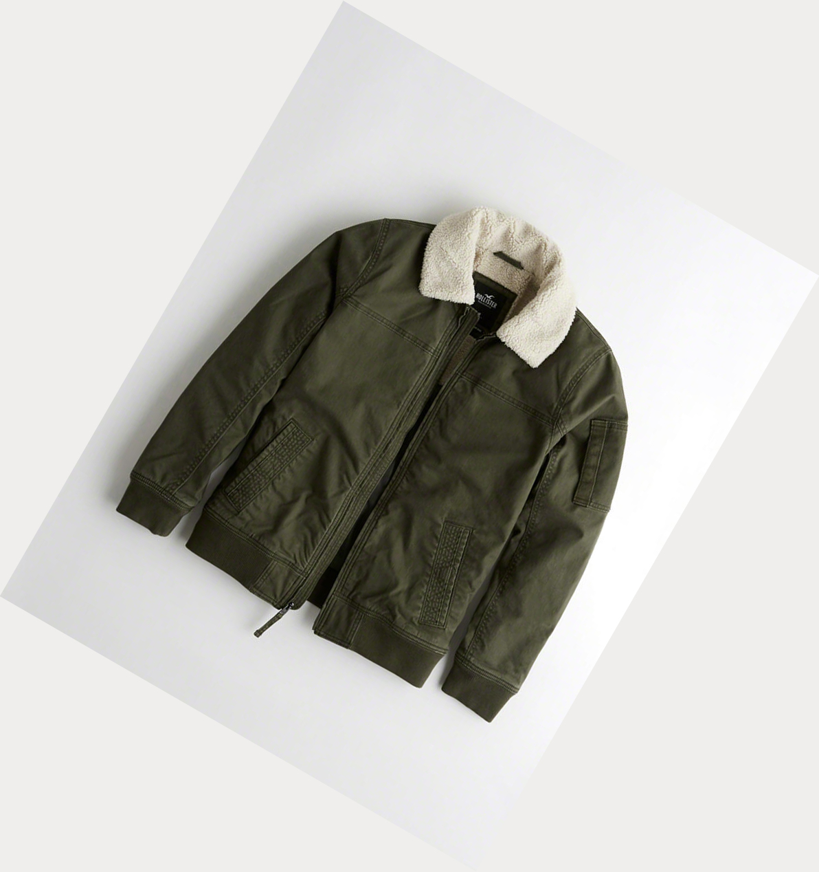 Olive Hollister Sherpa-Lined Hooded Men\'s Bomber Jackets | ZA-JIGK018